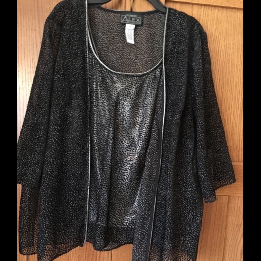 Alex Evenings Evening Wear Black & Silver Bling 2 Piece Jacket & Top Holiday